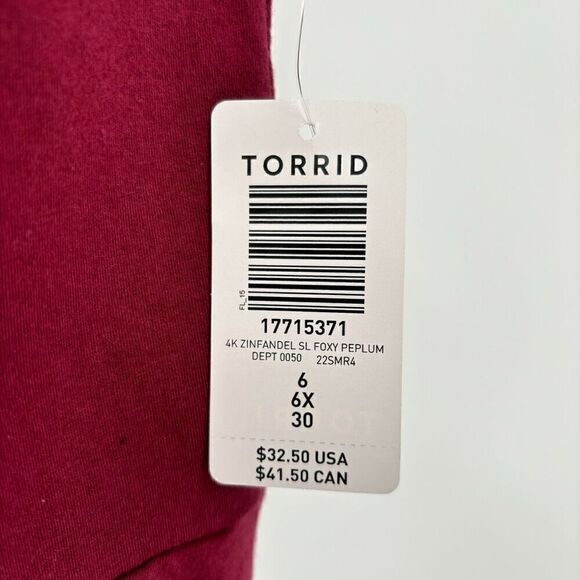 Torrid Zinfandel Foxy Peplum Tank Top Burgundy Size 6X NWT - Picture 6 of 7